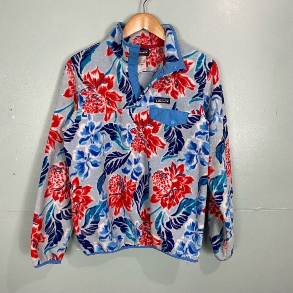 Patagonia Synchilla Snap T Fleece Pullover Hawaiian Manoa Dusk Blue Sz M Floral